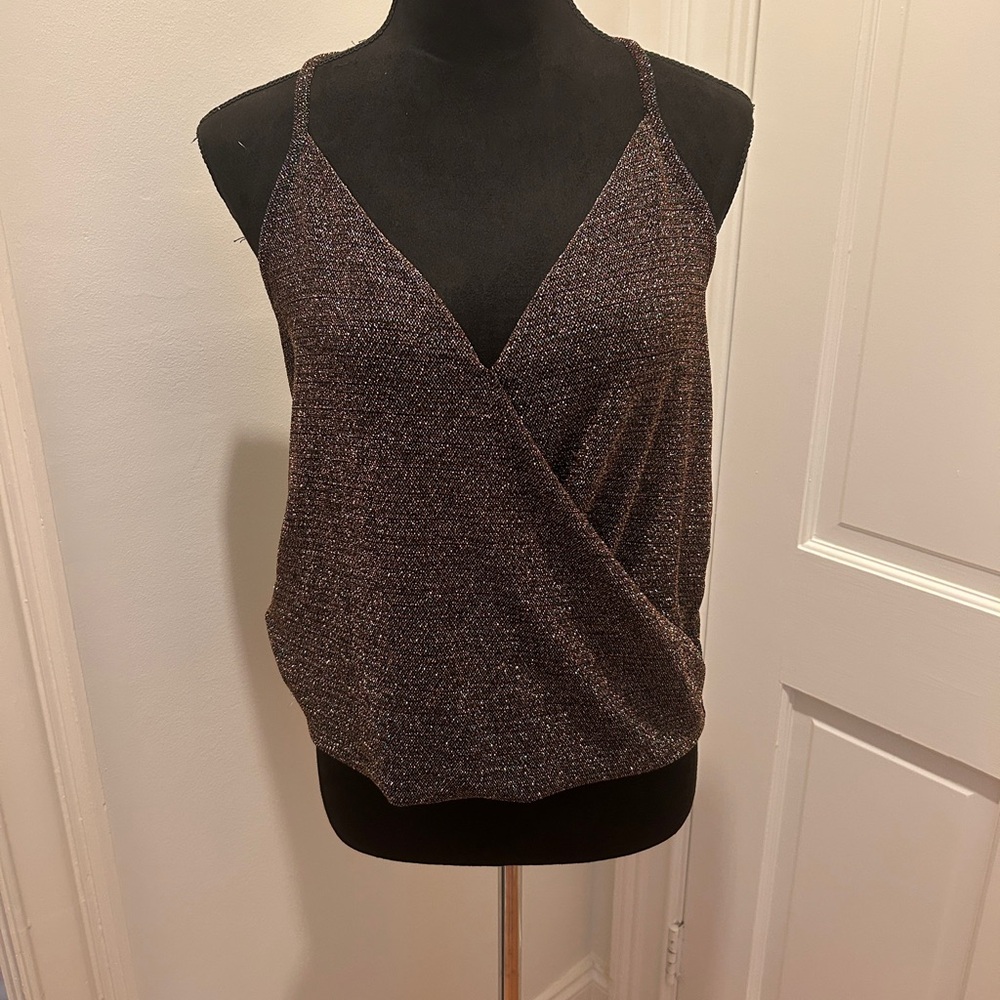 Anthropologie Metallic Wrap Top